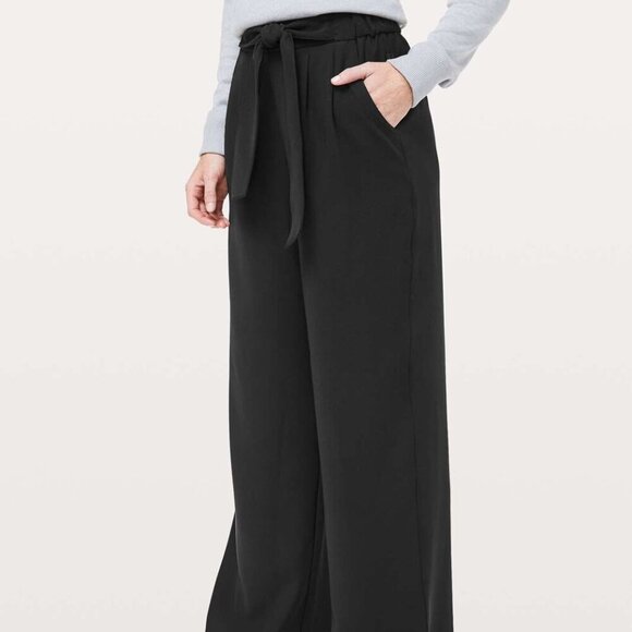 Lululemon Noir Pant *Woven Black Wide Leg Tie Waist Pants- Size 2 - Picture 2 of 14